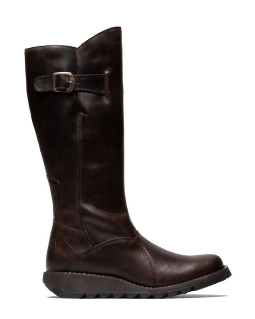 Fly London Black Knee-High Leather Wedge Boots