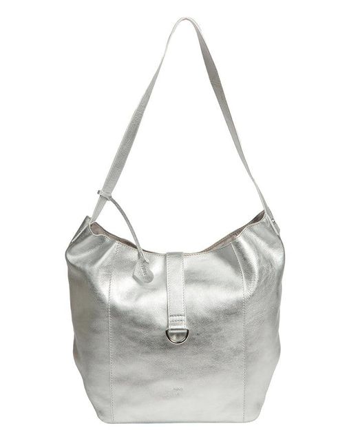 NiNa Amora Gray 'Sofia' Metallic Leather Tote Bag