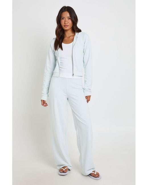 Boohoo White Loopback Slim Fit Zip Through Hoodie And Straight Leg Jogger Tracksuit