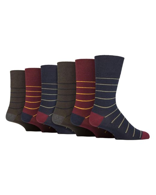 Gentle Grip Blue 6 Pack Elastic Square Patterned Cotton Socks For Poor Circulation for men