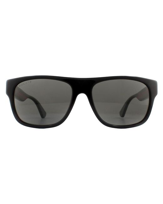 Gucci Black Rectangle With And Stripe Polarized Sunglasses for men