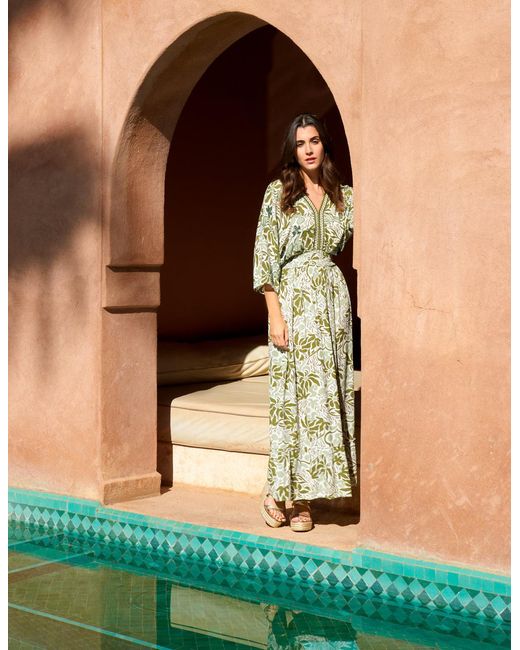 Blue Vanilla Green Embellished V Front & Back Maxi Dress