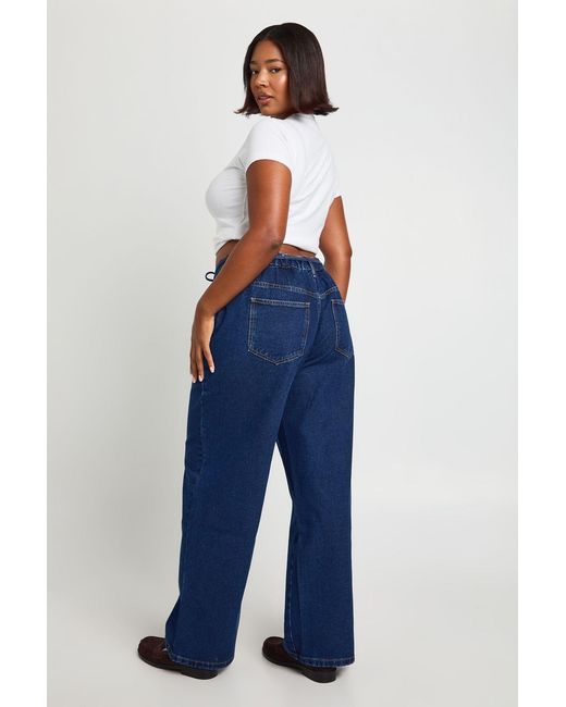 Boohoo Blue Plus Elasticated Back Tie Drawstring Straight Leg Jean