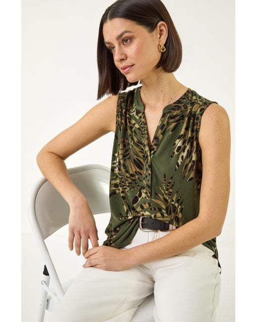 Roman Green Leaf Print Vest
