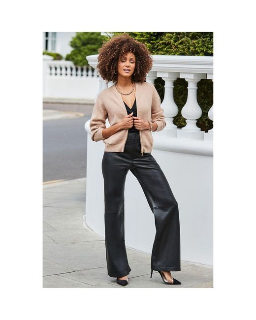 Sosandar Natural Camel Knitted Bomber Cardigan