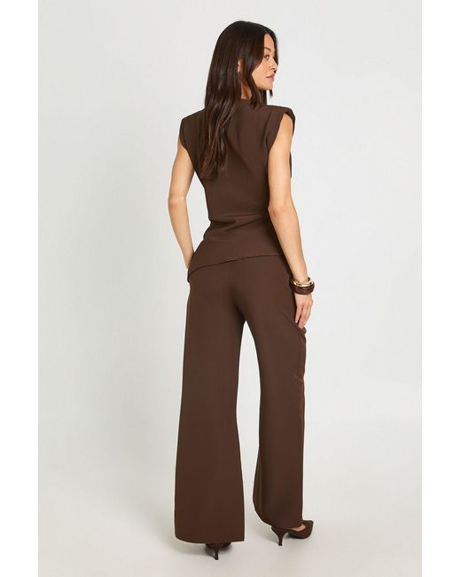 Boohoo Brown Tall Asymmetric Shoulder Pad Top & Straight Leg Trouser Co-Ord