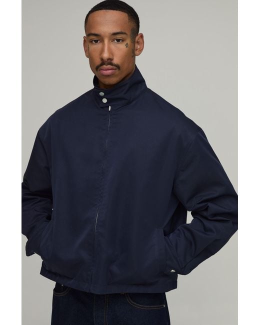 BoohooMAN Blue Boxy Fit Reversible Check Twill Harrington Jacket for men