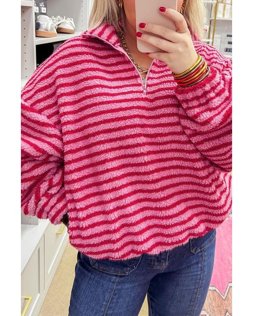Everyday the Label Pink Striped Half Zip Sweater