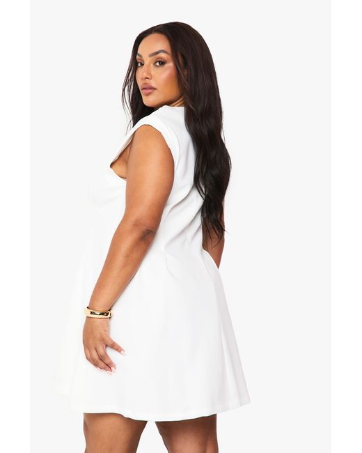 Boohoo White Plus Structured Pleated Shift Dress