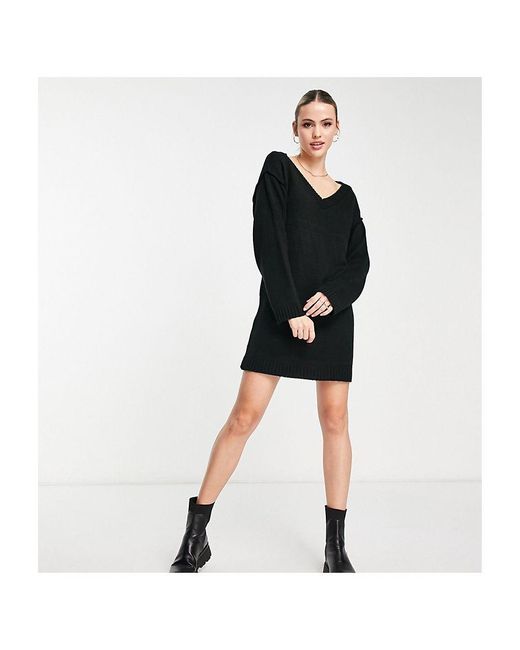 ASOS Black Design Knitted Mini Dress With V Neck