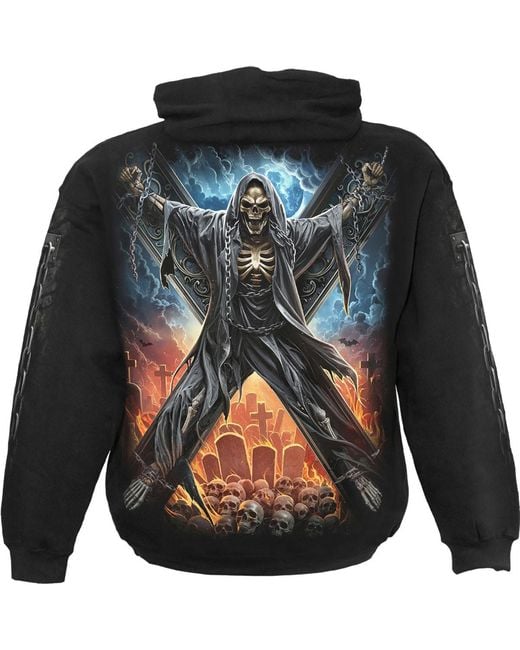 Spiral Black Adult Crossed Over Back & Sleeve Print Hoodie