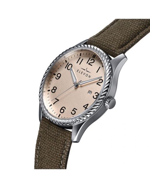 Elevon Watches Metallic Crosswind Canvas-Overlaid Leather-Band Watch W/ Date for men