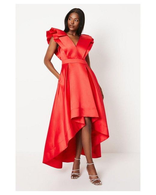 Coast Red Frill Sleeve V Neck Midi Dress