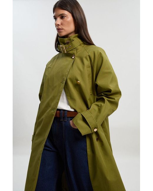 Karen Millen Green Funnel Neck Trench Coat