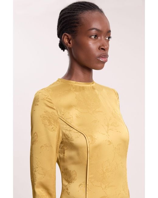 Karen Millen Metallic Jacquard Long Sleeve Hanky Hem Woven Maxi Dress