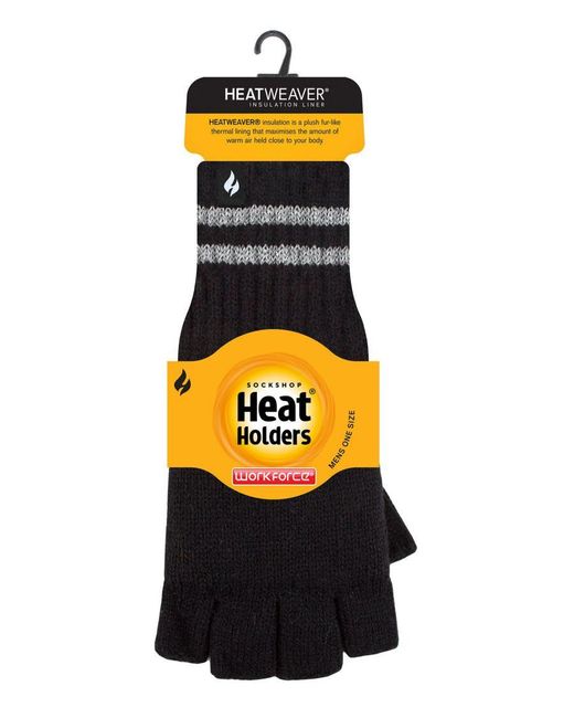 Heat Holders Black Knitted Fingerless Reflective Gloves For Winter for men