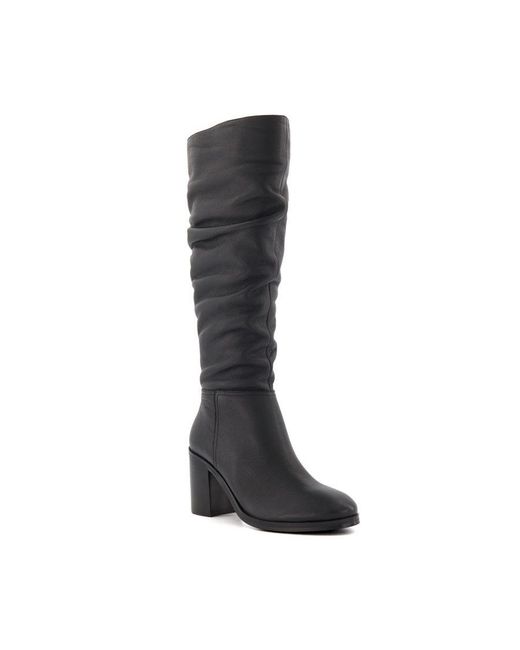 Dune Black Ladies Truce 2 Ruched Block Heeled Knee High Boots 2