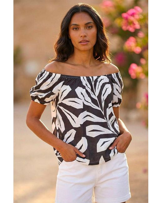 Roman White Abstract Print Bardot Top