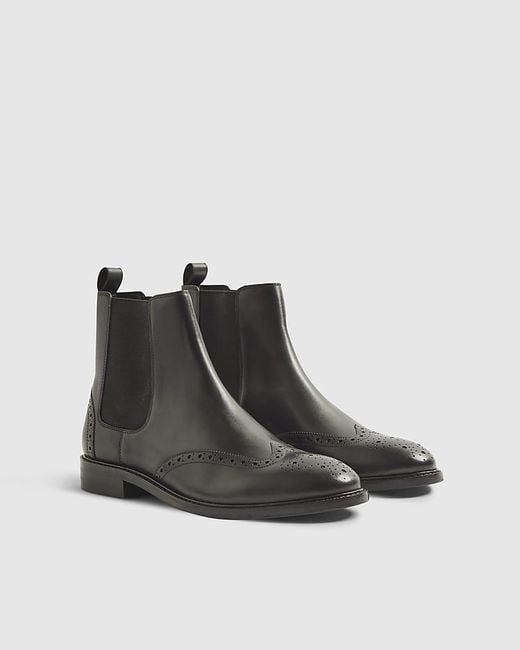 River Island Black Brogue Boots Leather for men