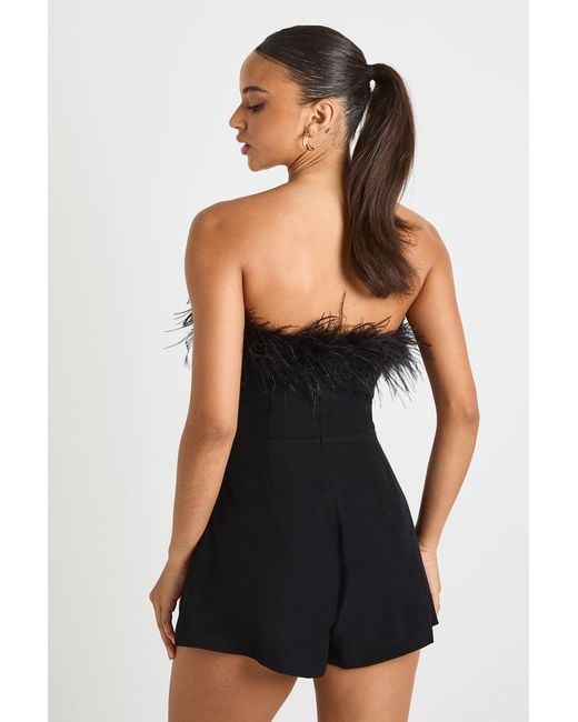 Boohoo Black Feather Trim Flippy Playsuit