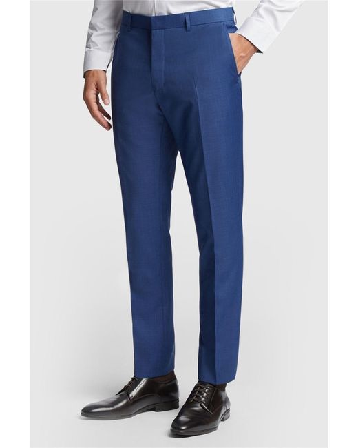 Ted Baker Blue Flat Fronted Slim Fit Suit Trousers for men