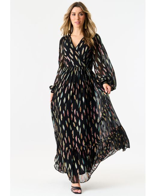 Gini London Black Metallic Print Full Sleeve Maxi Dress