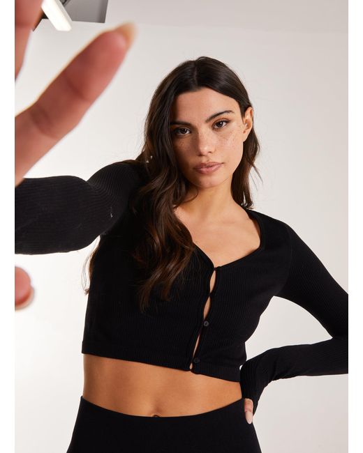 Pink Vanilla Black Rib Long Sleeve Button Down Top