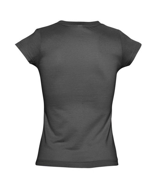 Sol's Black Ladies Moon V Neck Short Sleeve T-Shirt (Dark) Cotton