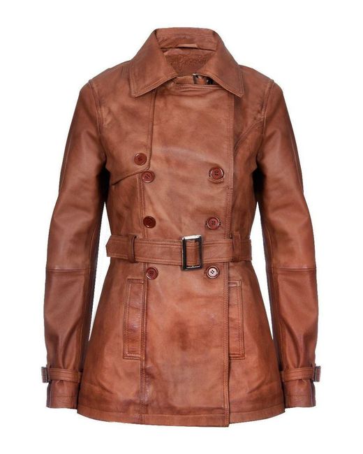 Infinity Leather Brown Mid Length Trench Coat -Oakham
