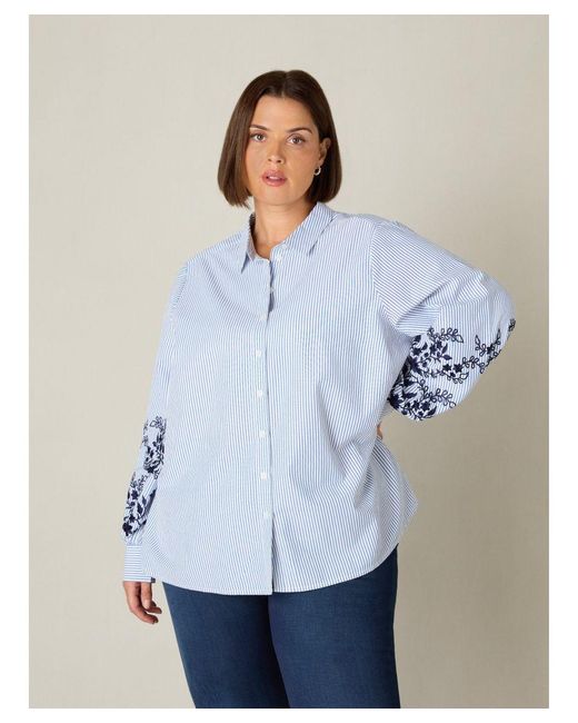 Live Unlimited Blue Striped Embroidered Cotton Shirt