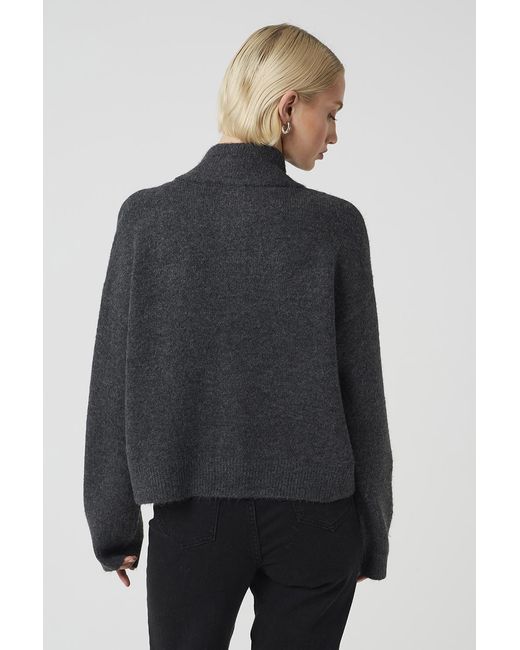 Brave Soul Blue Turtle Neck Knitted Bomber Style Jacket