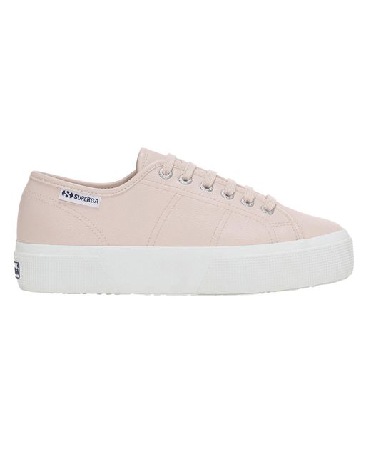 Superga Natural Ladies 3740 Leggera Vegan Tumbled Platform Trainers /Crystal)