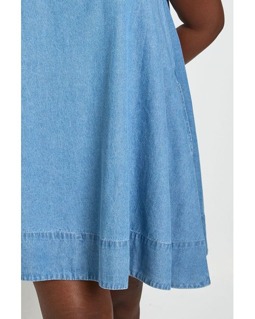 Boohoo Blue Plus Chambray Racer Swing Dress