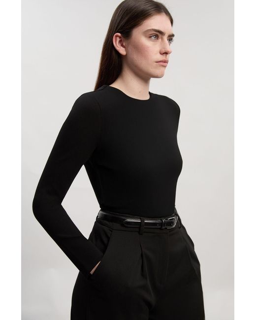 Karen Millen Black Ponte Buckle Back Detail Bodysuit