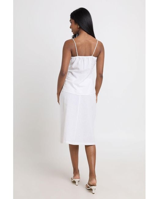 Boohoo White Linen Lace Panel Scallop Edge Cami Top