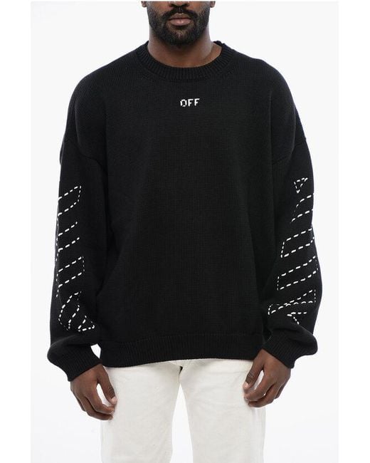 Off-White c/o Virgil Abloh Black For Ever Cotton Blend Stitch Arrow Crewneck Sweater for men