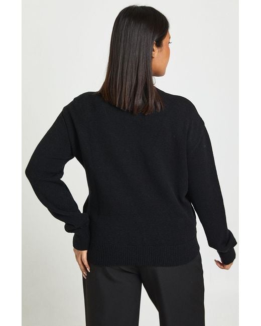 Boohoo Black Plus Button Crew Neck Jumper