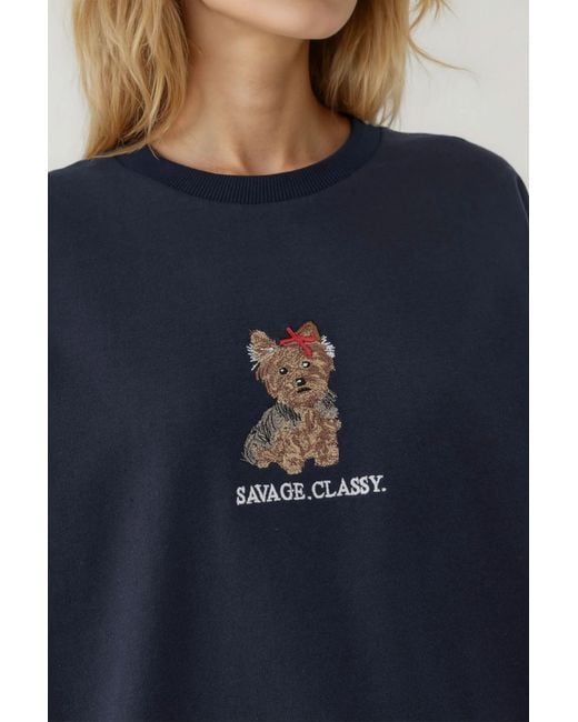 Hiccup Blue Embroidered Crew Neck Sweatshirt