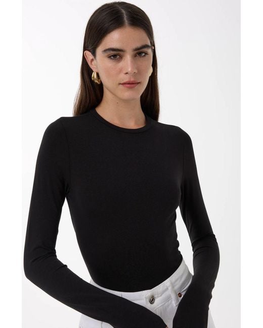 Hiccup Black Slim Fit Crew Neck Long Sleeve Top
