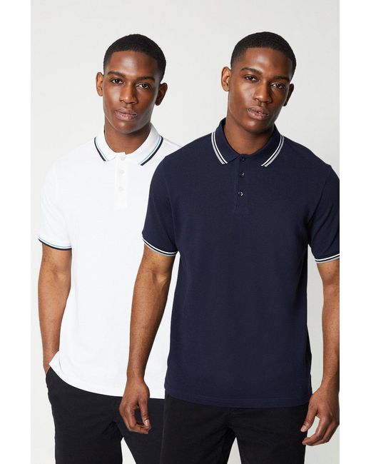 MAINE Blue 2 Pk Pure Cotton Tipped Polo Shirts for men