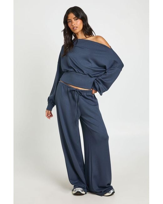 Boohoo Blue Soft Touch Thin Waistband Straight Leg Jogger