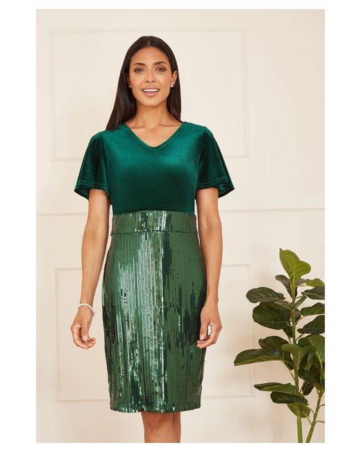 Yumi' Green Velvet And Sequin Fitted Dress