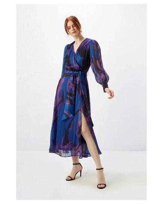 GUSTO Blue Printed Wrap Maxi Dress