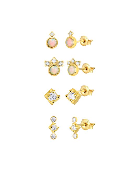 The Jewellery Stockroom Metallic Plated Set Of Four Pairs Of Opal Cz Stud Earrings