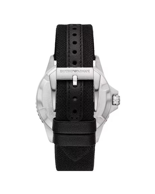 Emporio Armani Black Fabric And Steel Quartz Watch for men