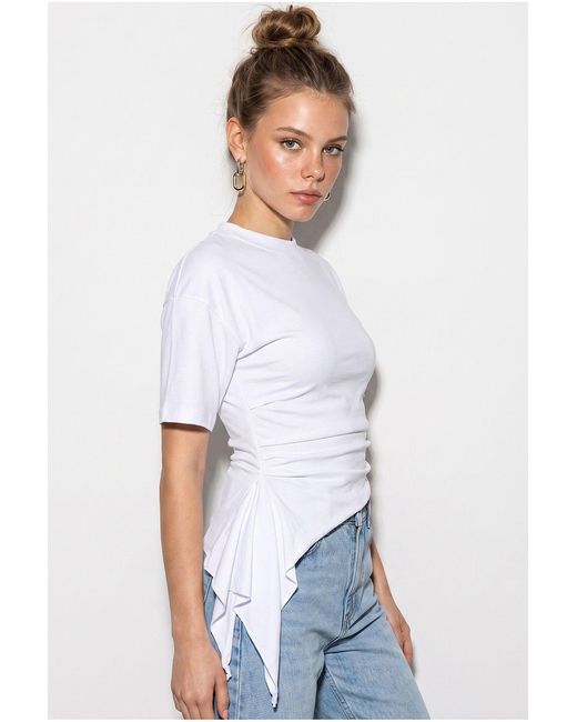 Bianco Lucci White Fitted Jersey Blouse With Drape Detail