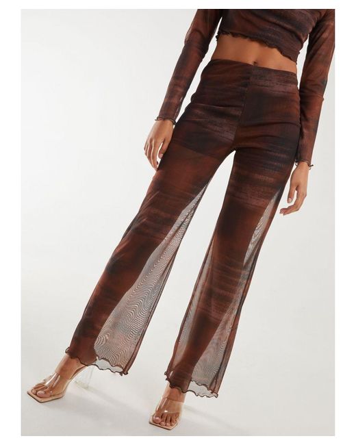 Pink Vanilla Brown Saturn Mesh Flare Trousers