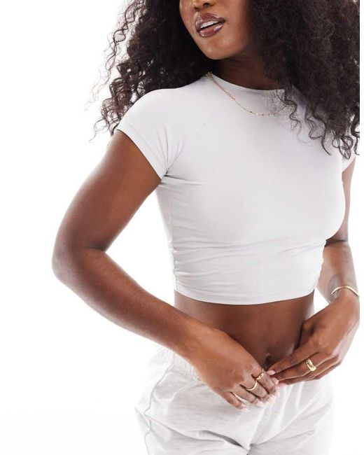 Cotton On White Soft Lounge Pyjama Raglan Crop Top