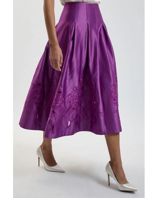 Karen Millen Purple Tailored Satin Cutwork Full Skirt