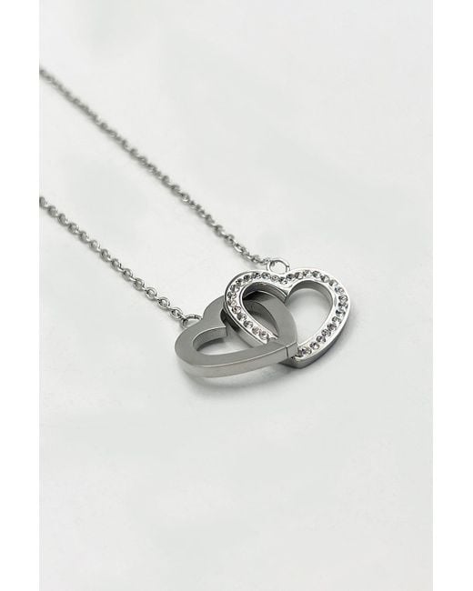 SVNX Gray Double Heart Link Necklace